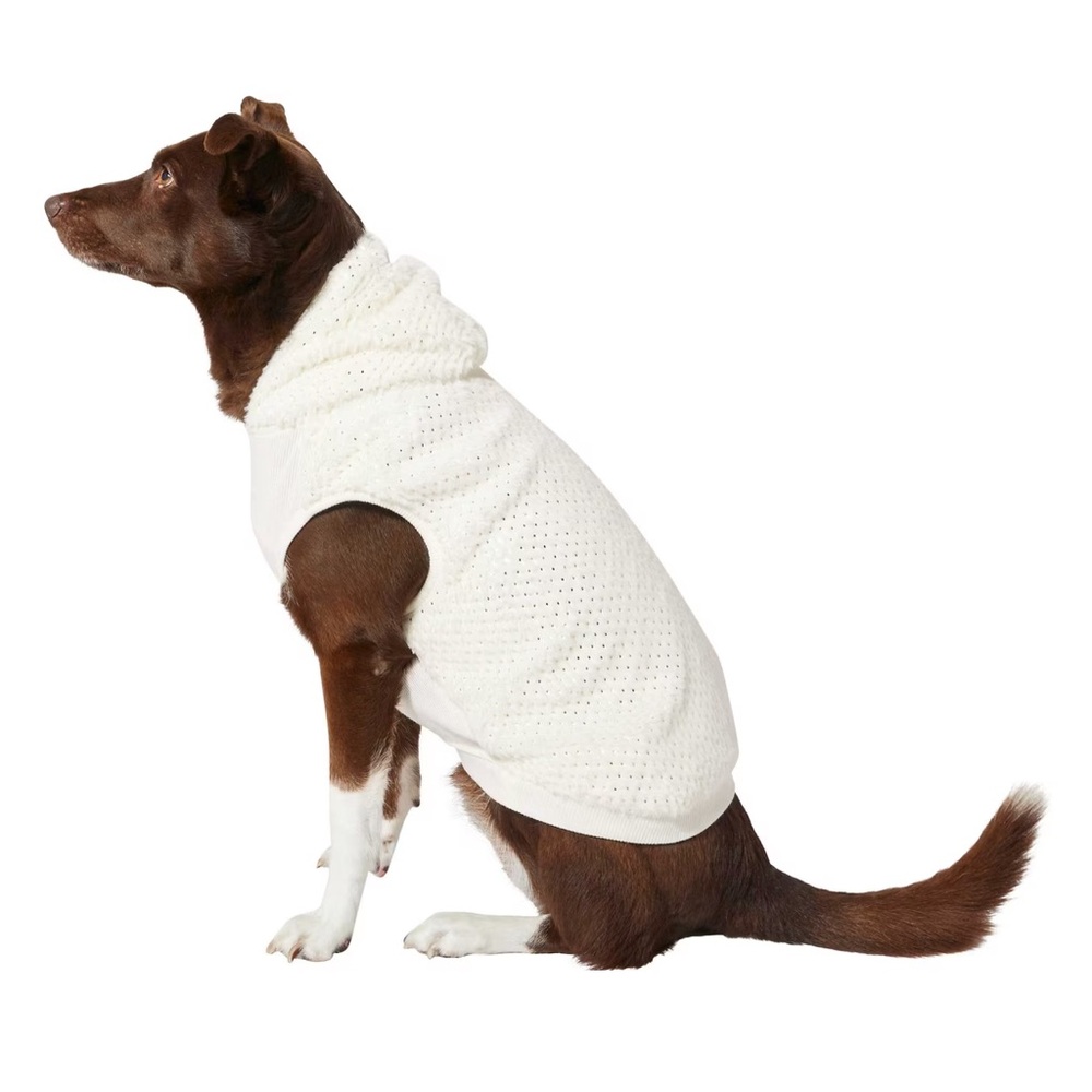 NWT Frisco Plush Fur Dog Hoodie Gold Dotted-XL